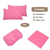4 Piece Bed Sheet Set (Full,Peach Pink) 1 Flat Sheet,1 Fitted Sheet and 2 Pillow Cases,Brushed Microfiber Luxury Bedding with Deep Pockets Best Season