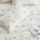 VIVILINEN Full Size Comforter Sets for Girls Floral Bedding Cute Comforter with Tufted Daisies Flowers, Lightweight Full Bed Set 3 Pieces for Kids Teen Girls Women, Green VIVILINEN