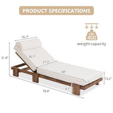 Acacia Wood Outdoor Patio Chaise Lounge Chair, All Weather Reclining Chairs Lounge Chairs with Adjustable Reclining Backrest and Cushions for Terrace, Poolside, Garden, and Beach (Beige-1.26)