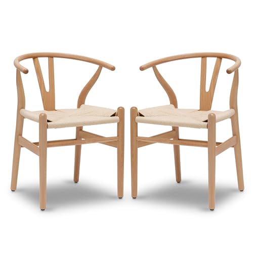 Poly and Bark Weave Modern Wooden Mid-Century Dining Chair, Hemp Seat, Natural (Set of 2) POLY & BARK