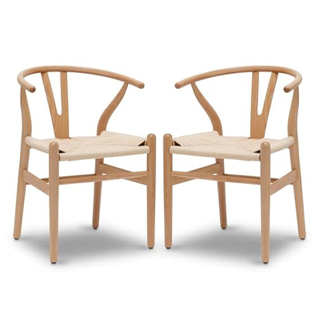 Poly and Bark Weave Modern Wooden Mid-Century Dining Chair, Hemp Seat, Natural (Set of 2) POLY & BARK