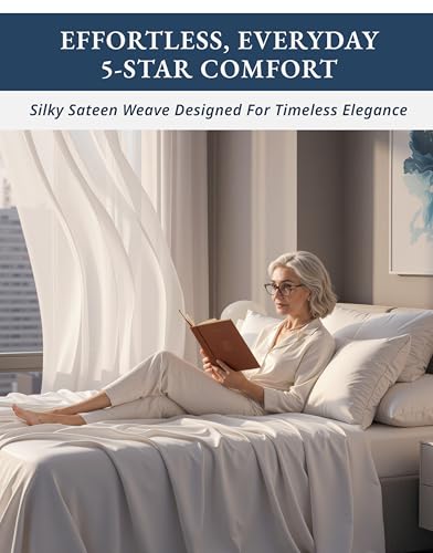 100% Egyptian Cotton Sheets King Size - Naturally Cooling & Breathable 4 Piece Silky Sateen Weave King Size Sheets Set, Ultra-Soft & Durable Hotel Luxury Sheets with 15" Snug Fit Deep Pockets - White LANE LINEN