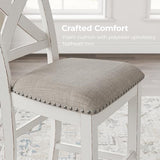 Signature Design by Ashley Robbinsdale Farmhouse Upholstered Barstool, Set of 2, X-Back, Nailhead Trim, Wood, 24.75" H, White & Light Gray Signature Design by Ashley