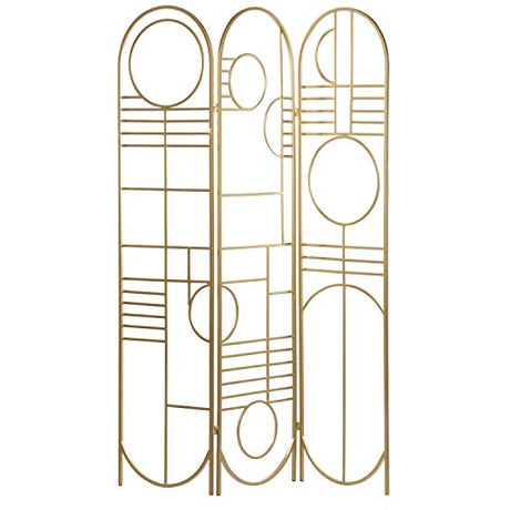 Deco 79 Metal Geometric Room Divider Screen - Hinged Foldable Arched Partition 3 Panel Privacy Screen, 50" x 1" x 69", Gold Deco 79