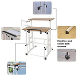 SDADI L101XWFDT Adjustable-Height Steel-Framed Mobile Standing Office Computer Desk with 2 Tiers and Lockable Caster Wheels, Dark Grain SDADI