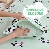 Yibeizi Twin Sheets Set Kids, Sage Green Panda Pattern Microfiber Single Bed Sheets, Cute Soft Oeko-Tex Extra Deep Pocket Sheets & Pillowcases Cooling Hypoallergenic Wrinkle Free Bedsheets Yibeizi