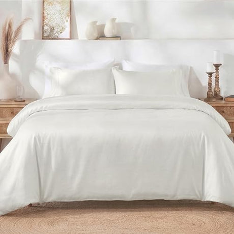 California Design Den 3 Pc Full/Queen Size Duvet Cover Set - Winner Good Housekeeping Best Bedding Awards 2025, 400 Thread Count Sateen, 100% Cotton Duvet Cover - Ivory (Pale Tone) California Design Den