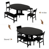 iPormis 5-Piece Round Dining Table Set for 4-6, 59" Extendable Dining Room Table Set with 2 Ergonomic Chairs & 2 Benches, Oval Modern Dinette Table with Metal Frame & MDF Board, Space-Saving, Black iPormis