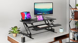 Mount-It! 38" Standing Desk Converter, Desktop Sit-Stand Desk Riser with Gas Spring Height Adjustment, Compact Desk Topper for Dual Monitors or Laptop, Keyboard Tray, Black Mount-It!