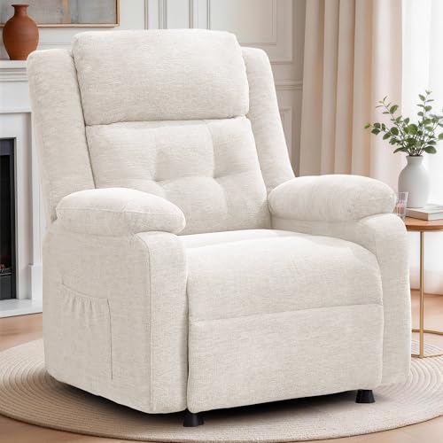 Korser Power Recliner Chair, Living Room Chairs for Adults, Oversized Electric Recliner with Side Pockets, Chenille Fabric Reclining Chair for Living Room, Bedroom