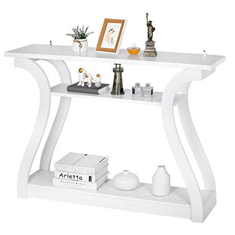 ZENY Console Table, Entryway Table with 3 Tier Storage Shelves, Narrow Long Sofa Table for Entryway, Living Room, Hallway, Couch, Foyer, White ZENY