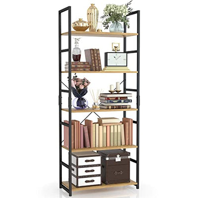 NUMENN 5-Tier Modern Bookshelf - Stylish Storage Organizer for Home & Office in Natural Finish