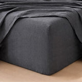 MooMee Fitted Bottom Sheet Only 100% Washed Cotton Linen Like Textured Breathable Durable Soft Comfy Deep Pocket Fits Mattress up to 17" (Dark Grey, Twin) MooMee