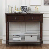 P PURLOVE Sofa Table Antique Style Wooden Console Table with 2 Drawers and Bottom Shelf (Dark Espresso) P PURLOVE