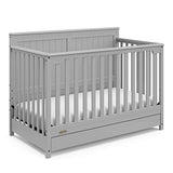 Graco Hadley 5-in-1 Convertible Crib with Drawer (Pebble Gray) – GREENGUARD Gold Certified, Crib with Drawer Combo, Full-Size Nursery Storage Drawer, Converts to Toddler Bed, Daybed Graco