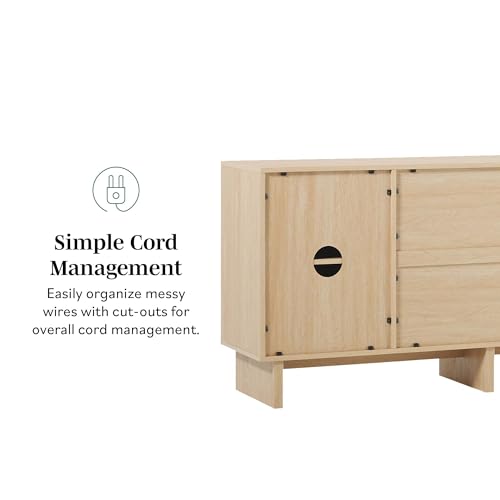 Walker Edison Scandinavian Beveled 2-Door, 2-Drawer Sideboard, 63 Inch, Coastal Oak Walker Edison