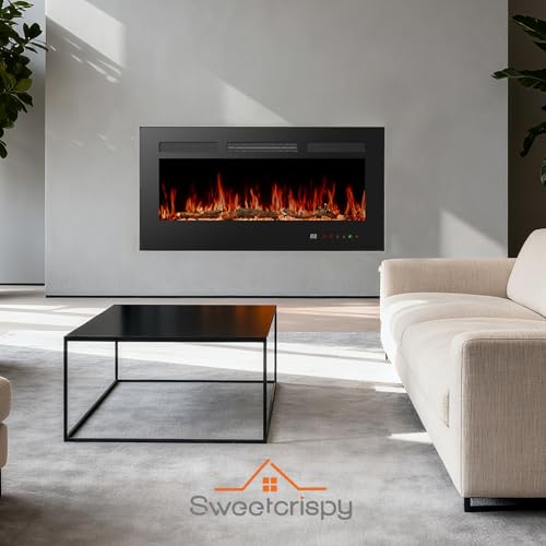 Sweetcrispy 36” Electric Fireplace Insert, Wall Mounted & Recessed Fireplace, 1500W Freestanding Fireplace Heater with Remote & Touch Panel Control, Adjustable Flame Effect, 12H Timer for Indoor use Sweetcrispy