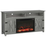 YESHOMY Fireplace TV Stand for Television up to 65+ Inch with Storage and Farmhouse Barn Doors, Entertainment Center with Cabinet and Shelves, Media Console for Living Room, Gray Wash YESHOMY