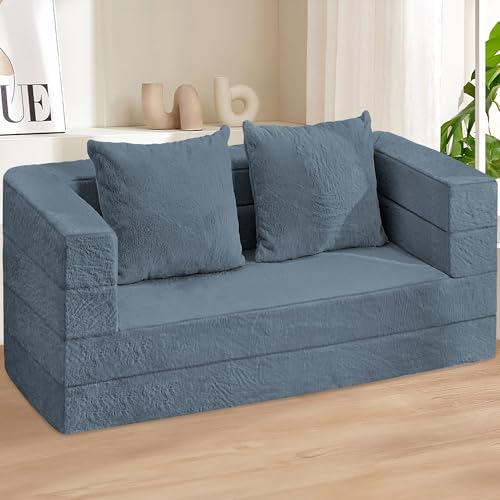 Cansunna Futon Sofa Bed with Pillow, 3-in-1 Sleeper Sofa Bed with Removable Cover, Convertible Floor Sofa Bed, No Assembly Boneless Couch for Living Room, Bedroom Cansunna