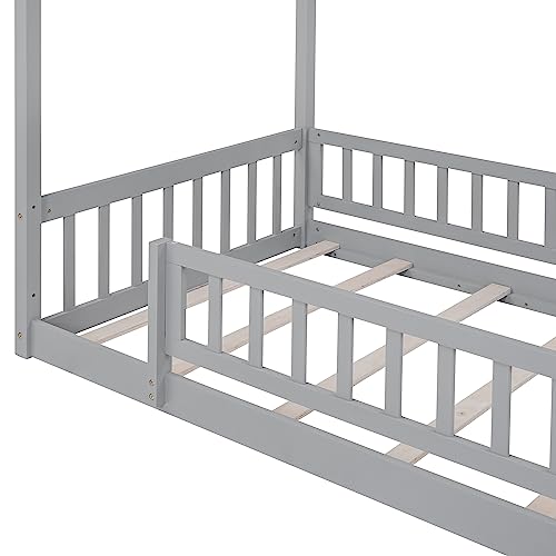 NicBex Gray Wood Family-Friendly Canopy Loft Bed Frame for Queens NicBex