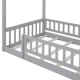 NicBex Gray Wood Family-Friendly Canopy Loft Bed Frame for Queens NicBex