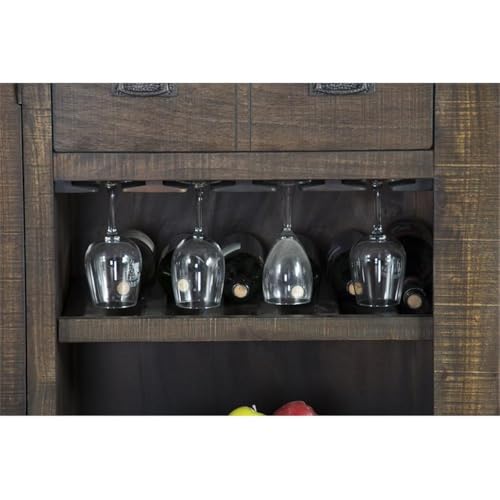 Pemberly Row 80" Farmhouse Transitional Wood Home Bar Unit Cabinet Set with Stemware Rack, Wine Storage for Dining Room Kitchen in Tobacco Leaf Pemberly Row