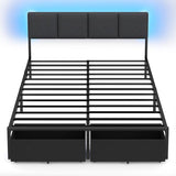 Furnulem Queen Bed Frame with Adjustable Headboard, Upholstered Bed with 2 Storage Drawers, Built-in USB Charging Station & LED Lights, Platform Bedframe with Metal Slats, No Spring Box Needed, Grey Furnulem