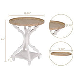 Wnutrees Farmhouse Round Accent End Table, Rustic Side Table Nightstands for Living Room Bedroom, Wood Tray Top, Handcrafted Finish, Set of 2, White Wnutrees