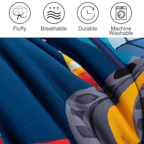 Holawakaka Trucks Tractors Cars Boy Bedding Comforter Set with Sheets, Full Size Cartoon Construction Car Excavator Print Kids Bed in A Bag 5-Piece, Boys Reversible Dorm Bed Sets (Navy Blue Full) Holawakaka