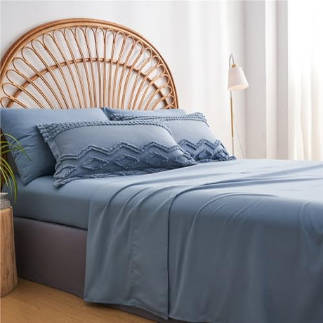 KAKIJUMN Blue Tufted 7-Piece Queen Comforter Set, Shabby Chic Boho Comforter and Sheet Set, All Season Soft Microfiber Complete Bedding Set KAKIJUMN