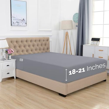 Elegant Comfort 1500 Premium Hotel Quality 18-21 Inches Deep - Extra Deep Pocket Single Fitted Sheet for High Mattress, Luxury and Softest, Smart Pocket - Wrinkle Free, Twin/Twin XL, Gray Elegant Comfort