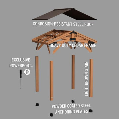 Backyard Discovery Norwood 10 x10 Cedar Wood Gazebo Pavilion, Thermal Insulated Hard Top Steel Roof, Durable, Supports Snow Loads and Wind Speed, Rot Resistant, Backyard, Deck, Garden, Patio - WoodArtSupply