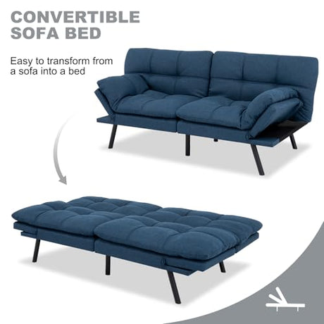 MUUEGM Futon Sofa Bed Convertible Couch,Memory Foam Futon Sofa Couch,Sleeper Futons Sofa Couches,Small Splitback Modern Loveseat Sofa Bed for Living Room,Office,Apartment,Linen Fabric,Blue. MUUEGM