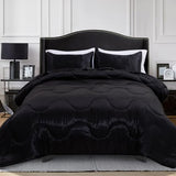 A Nice Night Satin Silky Soft Quilt Luxury Super Soft Microfiber Bedding Thin Comforter Set Full/Queen, Light Weighted (Black, Queen) A Nice Night