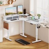 Flycity Electric L Shaped Standing Desk with Drawers, 63" x 55" Corner Standing Desk Adjustable Height, Stand Up Home Office Desk, Dual Motor Sit Stand Desk with 3 Memory Preset & Lock, White Flycity