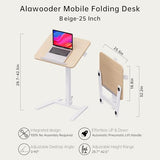 alawooder 25 Inch Mobile Folding Desk - No Assembly Pneumatic Sit-Stand Desk, 29-42" Height Adjustable Rolling Laptop Desk with Hidden Wheels, 0-90° Tilt Top for Home Office, Craft & Study alawooder
