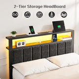 OLEVS Full Size Bed Frame with LED Lights & Charging Station, Modern Platform Bed with Upholstered Storage Headboard, No Box Spring Needed Easy Assembly OLEVS