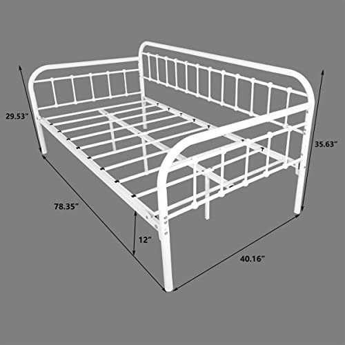 HOMERECOMMEND Multi-Purpose Metal Daybed Frame Heavy Duty Metal Slats Sofa Bed Platform Mattress Foundation Economic Day Bed White Color Twin Size. HOMERECOMMEND
