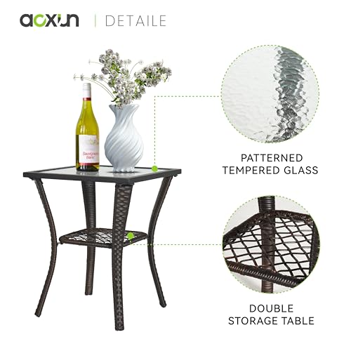 Aoxun 3 Pieces Outdoor Swivel Rocker Chair Set of 2 with Small Side Table Wicker Rattan Patio Furniture Set Outdoor Rocking Chair Set for Backyard, Balcony, Deck (Beige)