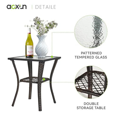 Aoxun 3 Pieces Outdoor Swivel Rocker Chair Set of 2 with Small Side Table Wicker Rattan Patio Furniture Set Outdoor Rocking Chair Set for Backyard, Balcony, Deck (Beige)