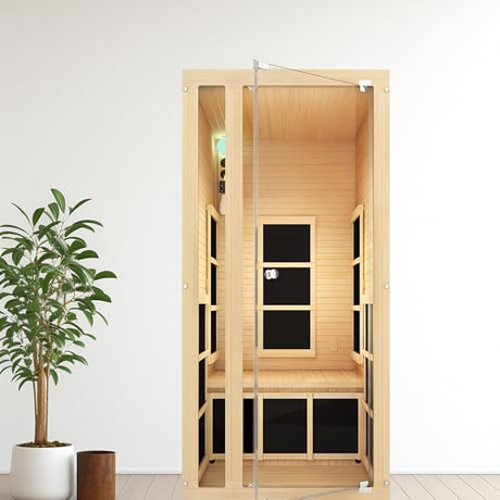 JNH Lifestyles Joyous 1- to 2-Person Low EMF Far Infrared Sauna with Color Light Therapy | Personal Indoor Dry Heat Sauna for Home & Gym – Made from Canadian Hemlock JNH Lifestyles