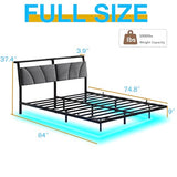 Full Size Floating Bed Frame with LED Lights and Charging Station,Metal Bed Frame Full Size with Stoarge Headboard,Full Bed Mattress Foundation No Box Spring Needed,Noise Free,Under Bed Storage,Black SOLACECASA