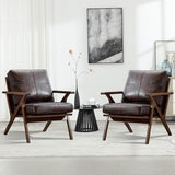 INZOY Mid-Century Modern Accent Chair with Wood Frame Set of 2, PU Leather Living Room Chair and Soft Thick Padded Armchair for Living Room Bedroom Reception with Removable Upholstered Cushions, Brown INZOY