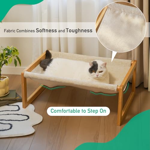 kiplant Elevated Cat Bed, Large Cat Hammock Bed, Bamboo Wood Cat Hammock for Outdoor, 25 X 16.5 Inch Elevated Pet Furniture Suitable for Kitty, Puppy, Rabbit, Bunny and Small Animal kiplant