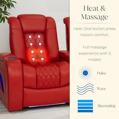 Seatcraft Virtuoso LT Zero-Gravity HeatZero Italian Leather Home Theater Seating, Heat & Massage, Power Headrest, Power Recline, Single Recliner, Red Seatcraft