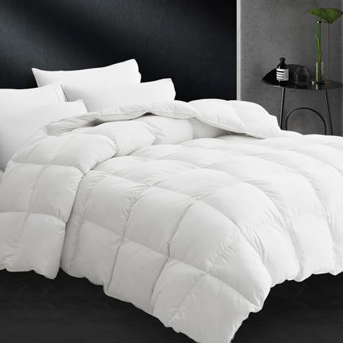 CYMULA Twin Size Feather Down Comforter - All Season White Duvet Insert, Lightweight Box Stitched, Fluffy Breathable, Ultra Soft Quiet Hotel Style with 8 Tabs(68" x 90") CYMULA