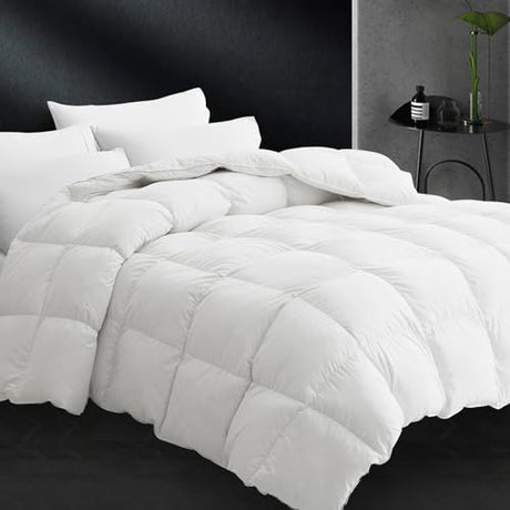 CYMULA Twin Size Feather Down Comforter - All Season White Duvet Insert, Lightweight Box Stitched, Fluffy Breathable, Ultra Soft Quiet Hotel Style with 8 Tabs(68" x 90") CYMULA