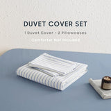 Wake In Cloud - Striped Cotton Duvet Cover Set, Ticking Stripe Vertical Pinstripe Farmhouse, 100% Washed Cotton Textured Percale Bedding Set, 3 Pieces, Blue White, Full Size Wake In Cloud