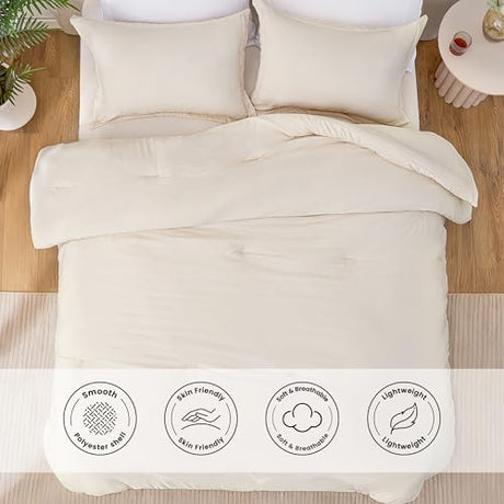 Love's cabin Beige Full Comforter Set, 3-Piece Prewashed Bed Set with 1 Comforter (79 x 90 in) & 2 Pillowcases, Lightweight & Breathable for All Seasons Love's cabin