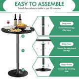 Shahoo Round Bar Table, Cocktail Tables with Metal Base & MDF Top, for Bistro Pub, Cafe, Black Shahoo